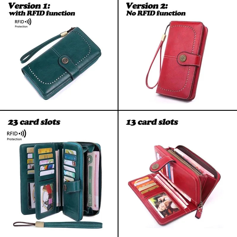 YIYUEQIANLI RFID Anti-theft Leather Clutch Wallet for Women