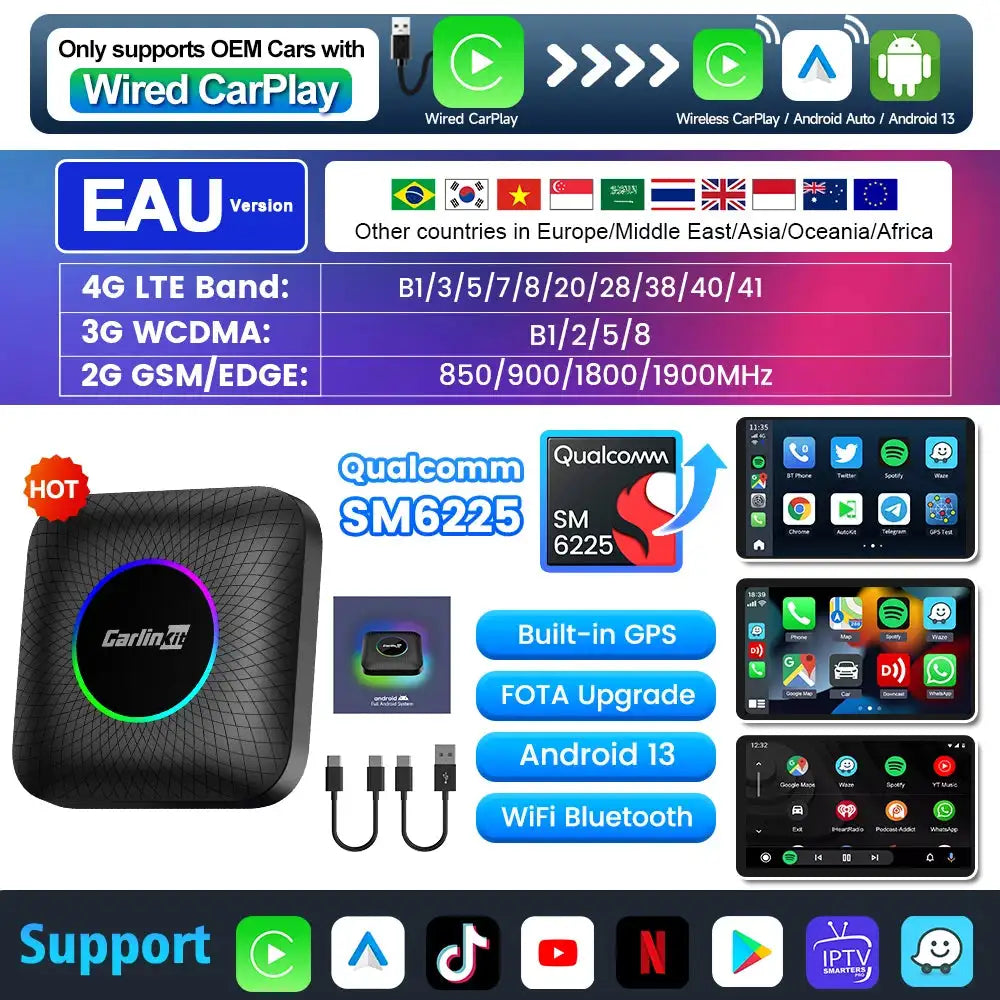 CarlinKit Android 13 TV Box CarPlay Android Auto Wireless EAU / 8GB 128GB
