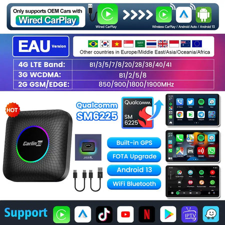 CarlinKit Android 13 TV Box CarPlay Android Auto Wireless EAU / 8GB 128GB