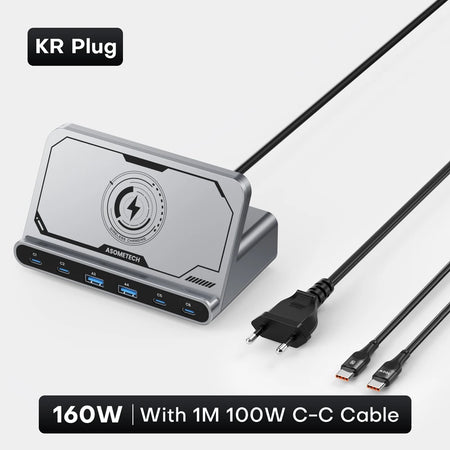ASOMETECH 160W 7in1 USB C Fast Charging Station &ndash; Ultra-Fast Wireless Charging for Multiple Devices KR Plug With Cable