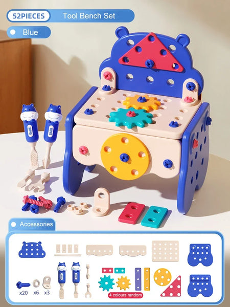 Children's Electric Tool Set &ndash; Realistic Drill Action 52p blue no drill