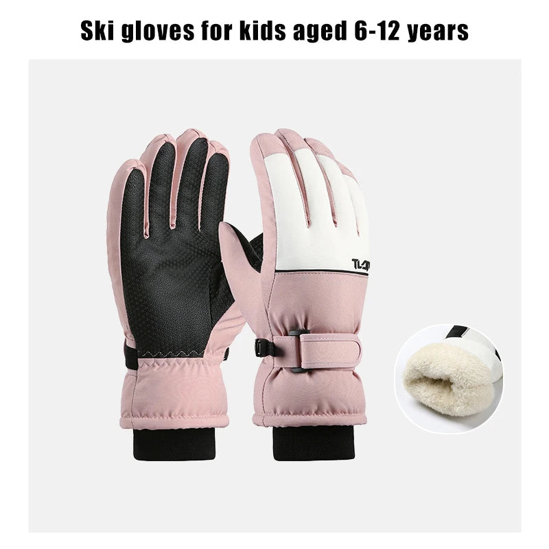 Kids Winter Ski Gloves &ndash; Waterproof and Windproof Design Pink