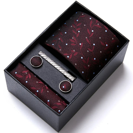 VanGise Silk Tie and Cufflink Set with Pocket Square for Men
