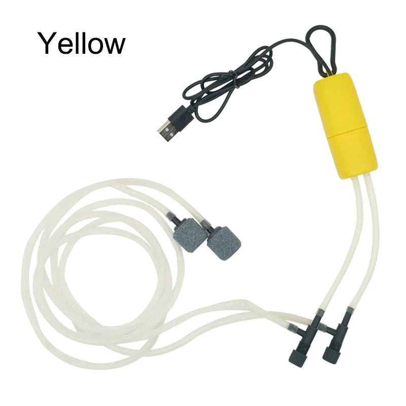 Aquarium USB Oxygen Air Pump &ndash; Silent Dual-Hole Air Volume Yellow