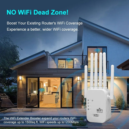 kebidumei 1200Mbps Dual-Band WiFi Range Extender with 6 High Gain Antennas