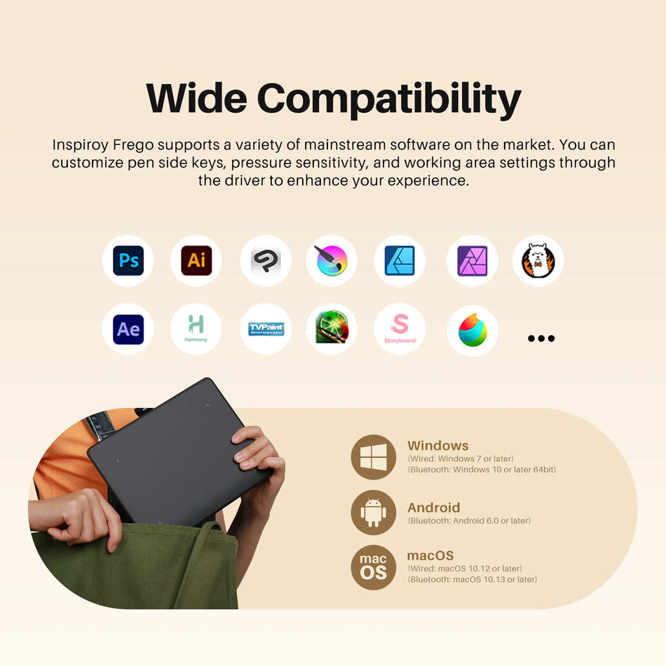 Huion Inspiroy Frego Trådlös Grafikplatta med Bluetooth iOS och Android