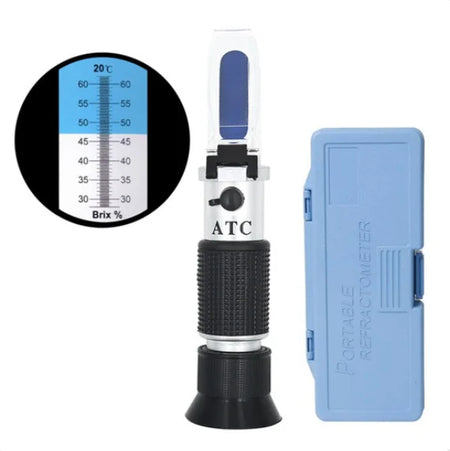 Handheld Sugar Refractometer 28-62 Percent ATC &ndash; Compact With Box