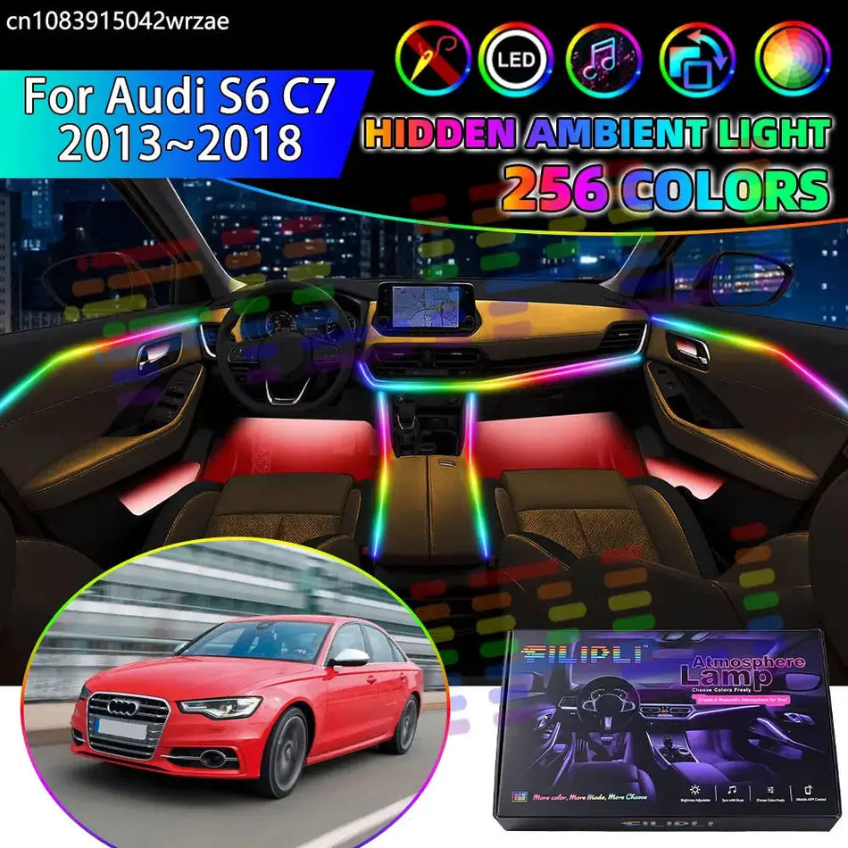 For Audi S6 2013~2018 C7 4G 2014 RGB Car Interior Ambient Lights Strips Breathing Lighting Kit App Control LED strips Auto Parts by InterCyprus Trading Ltd