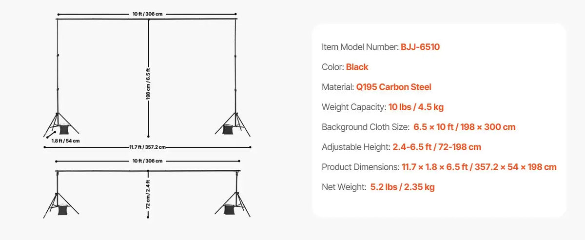 Adjustable Heavy Duty Backdrop Stand Wedding Photo Tripod Base 6.5x10ft / CZECH REPUBLIC