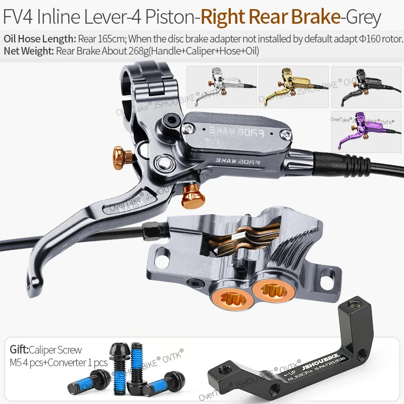 Frog Wake FV4 MTB Hydraulic Disc Brake Kit &ndash; 4 Piston FV4-IN-R-REAR GREY