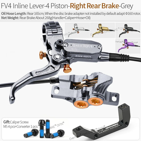 Frog Wake FV4 MTB Hydraulic Disc Brake Kit &ndash; 4 Piston FV4-IN-R-REAR GREY