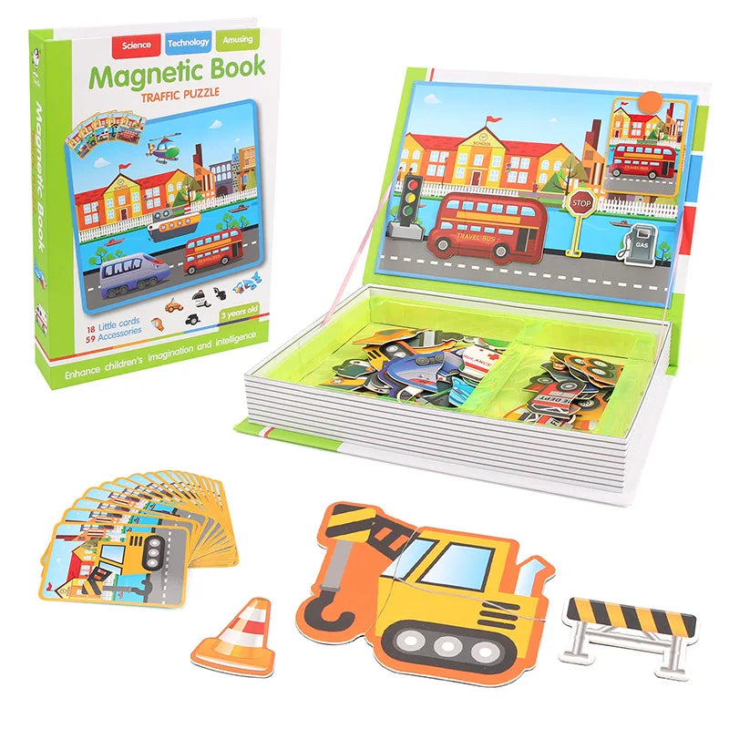 Funny Children's Magnetic Book Puzzles &ndash; Brain Training Toy Transportation
