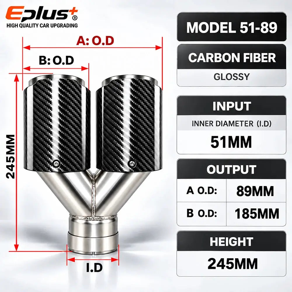 Y Shape Double Exit Carbon Fiber Glossy&Matte Universal Car Exhaust Muffler Tip Mufflers Nozzle Decoration Stainless Silver by InterCyprus Trading Ltd