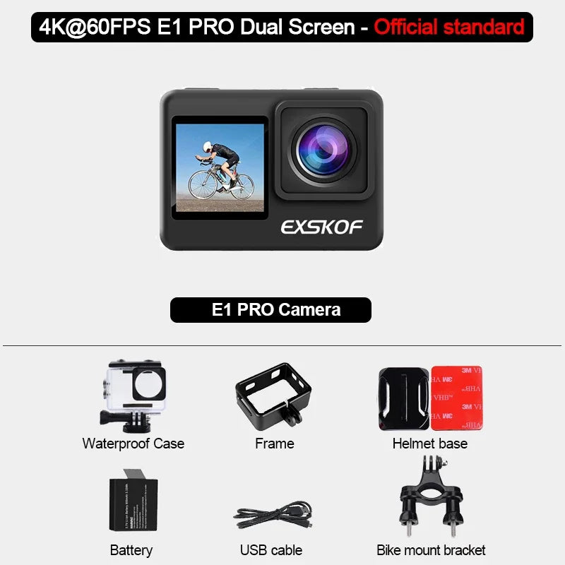 EXSKOF E1 Pro &ndash; 4K 60FPS Dual Screen Action Camera E1 PRO Standard / Without Extra