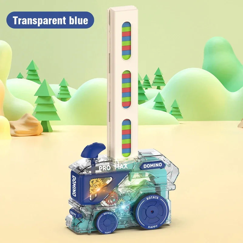 Domino Laying Train Set &ndash; Creative Educational Fun for Kids Transparent blue