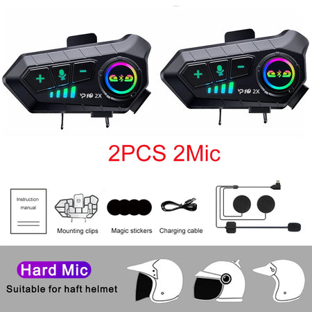 Kebidumei YP10 Bluetooth Motorcycle Helmet Intercom - 300M Wireless Communication System 2PCS Hard Mic