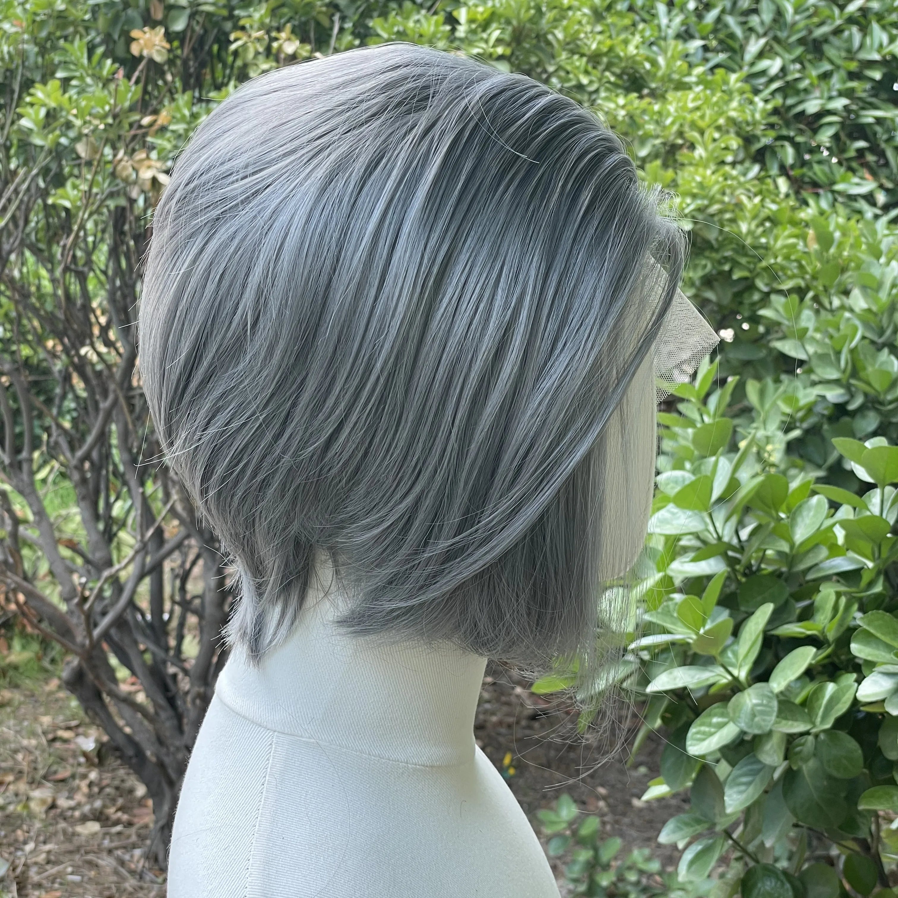 Dark Grey Bob Cut Lace Front Wig - Heat Resistant &amp; Glueless Design 171 Dark Grey / 8inches / Lace Front|1pc|150%