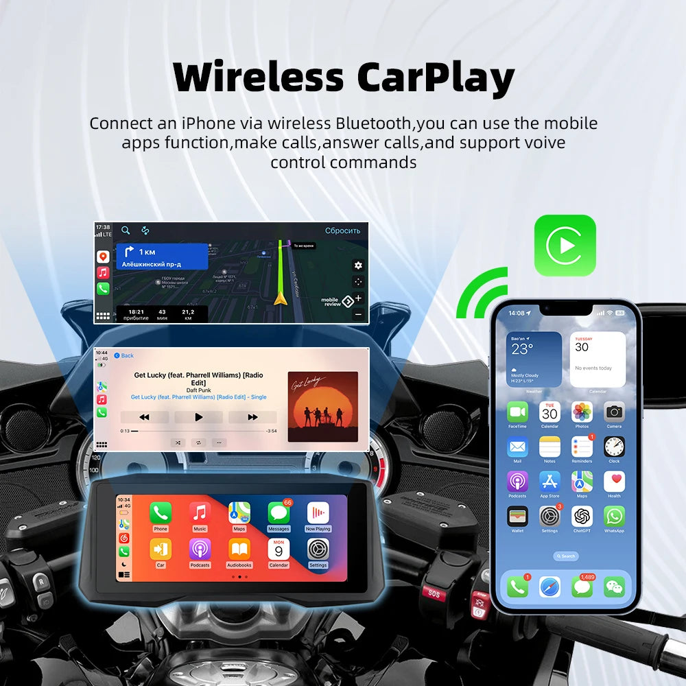 EKIY 7 Inch Wireless CarPlay Moto Android Auto &ndash; Portable Digital Motorcycle GPS Navigation