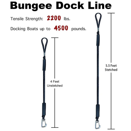 Boat Bungee Dock Lines Cords - Heavy Duty Mooring Rope