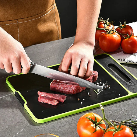 Foldable Double-Sided Thawing Cutting Board &ndash; Versatile 4-in-1 Design with Knife Sharpener and Garlic Grinder