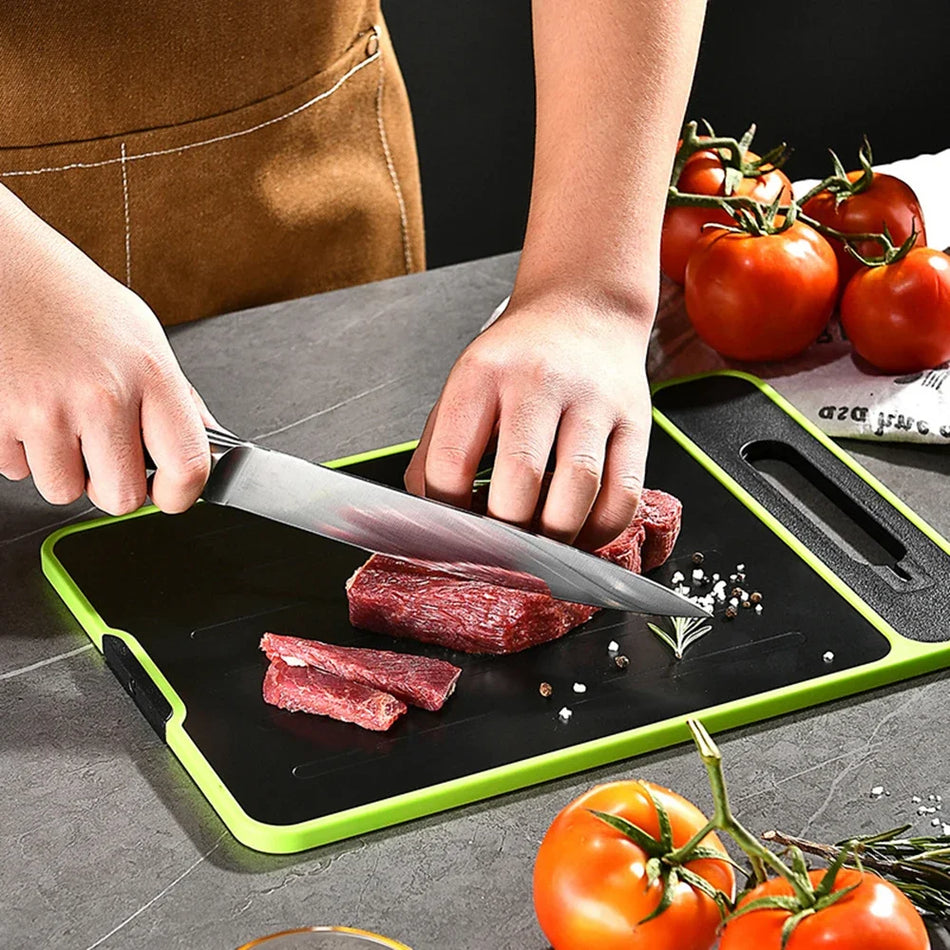Foldable Double-Sided Thawing Cutting Board &ndash; Versatile 4-in-1 Design with Knife Sharpener and Garlic Grinder