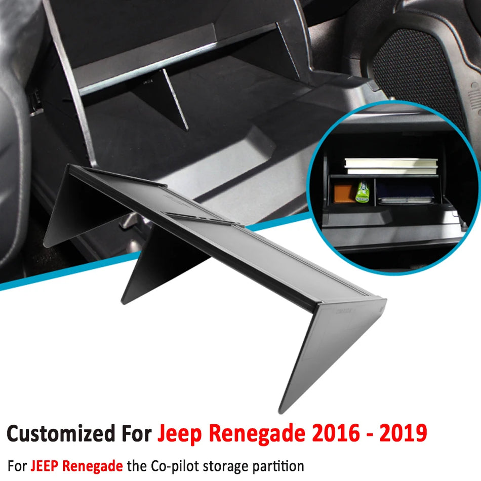 Glove Box Organizer for Jeep Renegade Armrest Storage Insert ABS Plastic, Durable Car Interior Accessory
