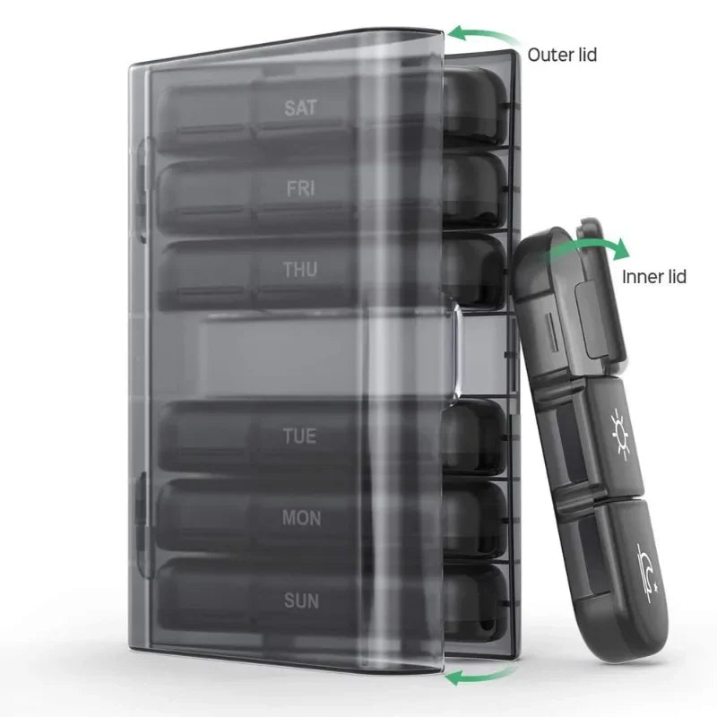 Large 7-Day Pill Organizer with 21 Grids for Vitamins &amp; Medicine, Portable and BPA-Free