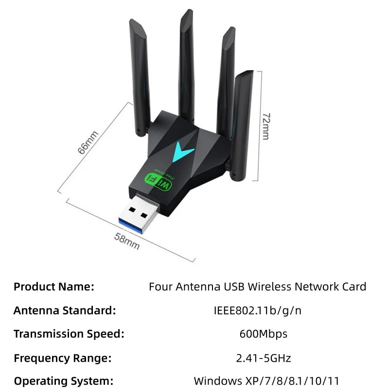Divu joslu USB 3.0 WiFi adapteris 600Mbps Windows datoriem 2.4GHz un 5GHz