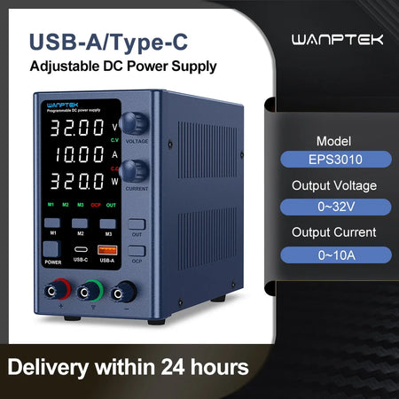 Wanptek 32V 10A Adjustable DC Power Supply with Fast Charging &amp; Memory Function