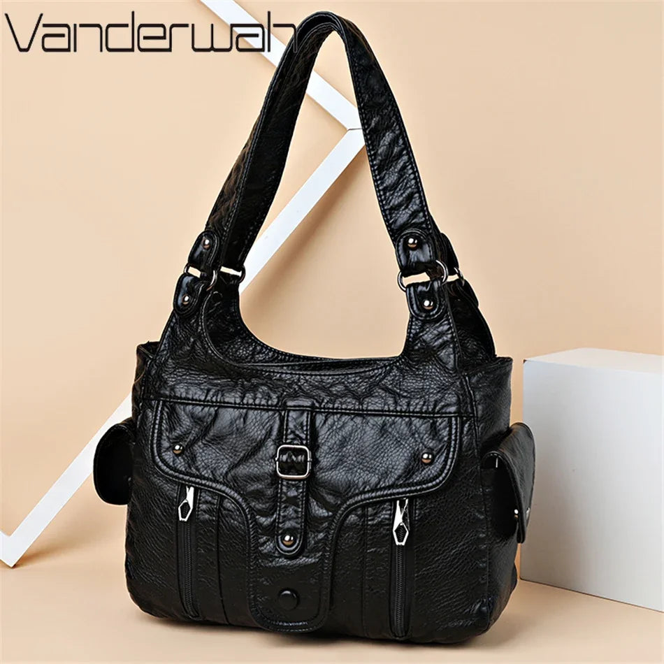 Two-Layer Leather Handbag for Women, Casual Sac with Large Capacity and Letter Design, Luxury Brand Bags