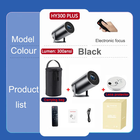 2025New Ditong Hy300 Plus 4k video portable projector Android HD 1280*720P Home Cinema Outdoor HY300 pro Mini led Projetor Black PLUS and bag / US Plug