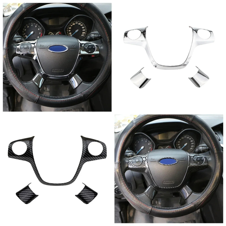 Conjunto de Autocolantes para Capa do Volante para Ford Focus 3 Mk3 em ABS 3 Peças Proteção Interior Durável