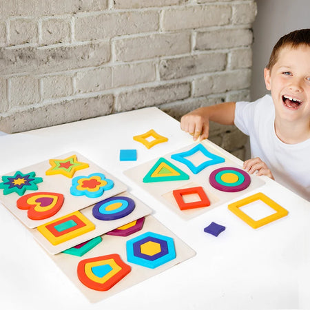 Montessori Wooden Shape Peg Puzzles &ndash; Educational Toy Set