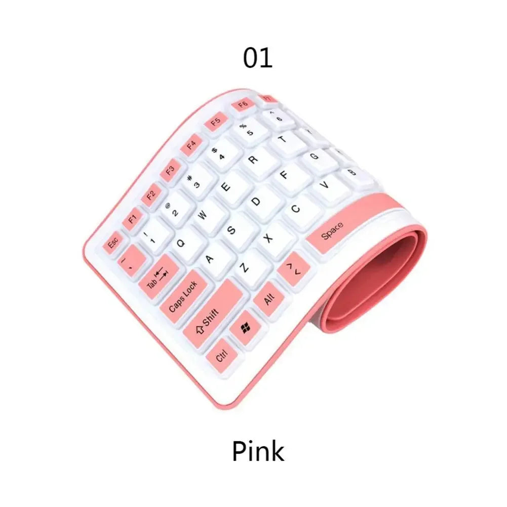 Portable Silicone Roll Up Keyboard &ndash; Ultra Quiet Waterproof Pink