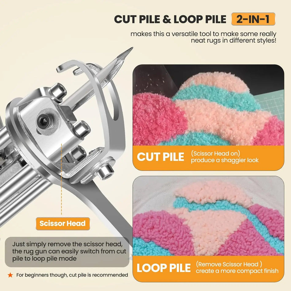 2 în 1 Pistol de Tufting Tăiat și Buclă pentru Covor 7 21mm