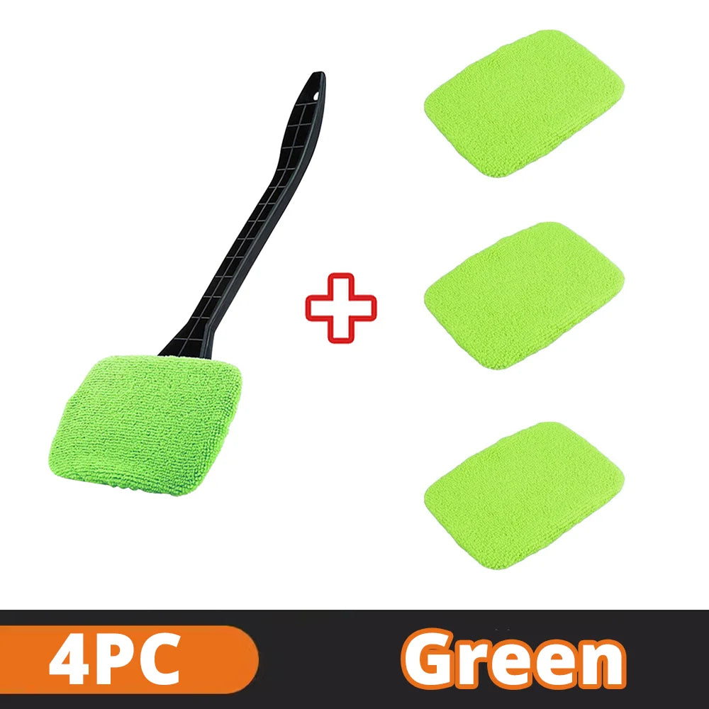 Brangdy Microfiber Car Window Cleaner Brush Kit 4PC-Green Rag