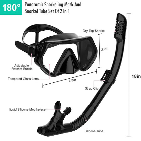 Premium 180&deg; Panoramic Snorkeling Gear with Anti-Fog Dry Top Snorkel