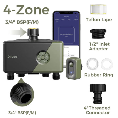 Diivoo Garden WiFi Water Timer - 4 Zone Smart Irrigation Controller with Rain Delay & Alexa Compatibility CHINA / 4 ZONE-BSP