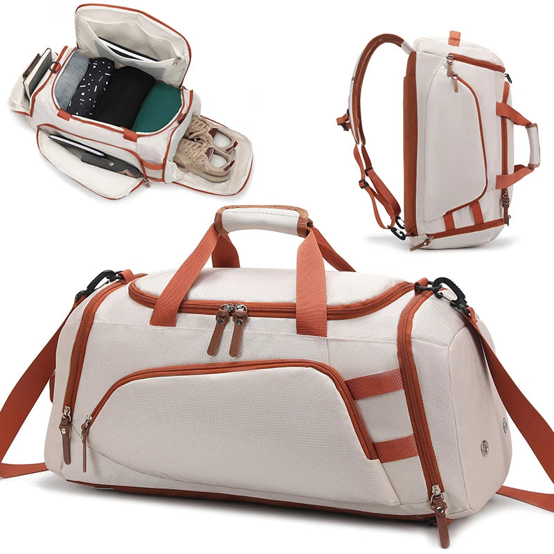 Gym Fitness Backpack Travel Bag &ndash; Dry Wet Compartment White