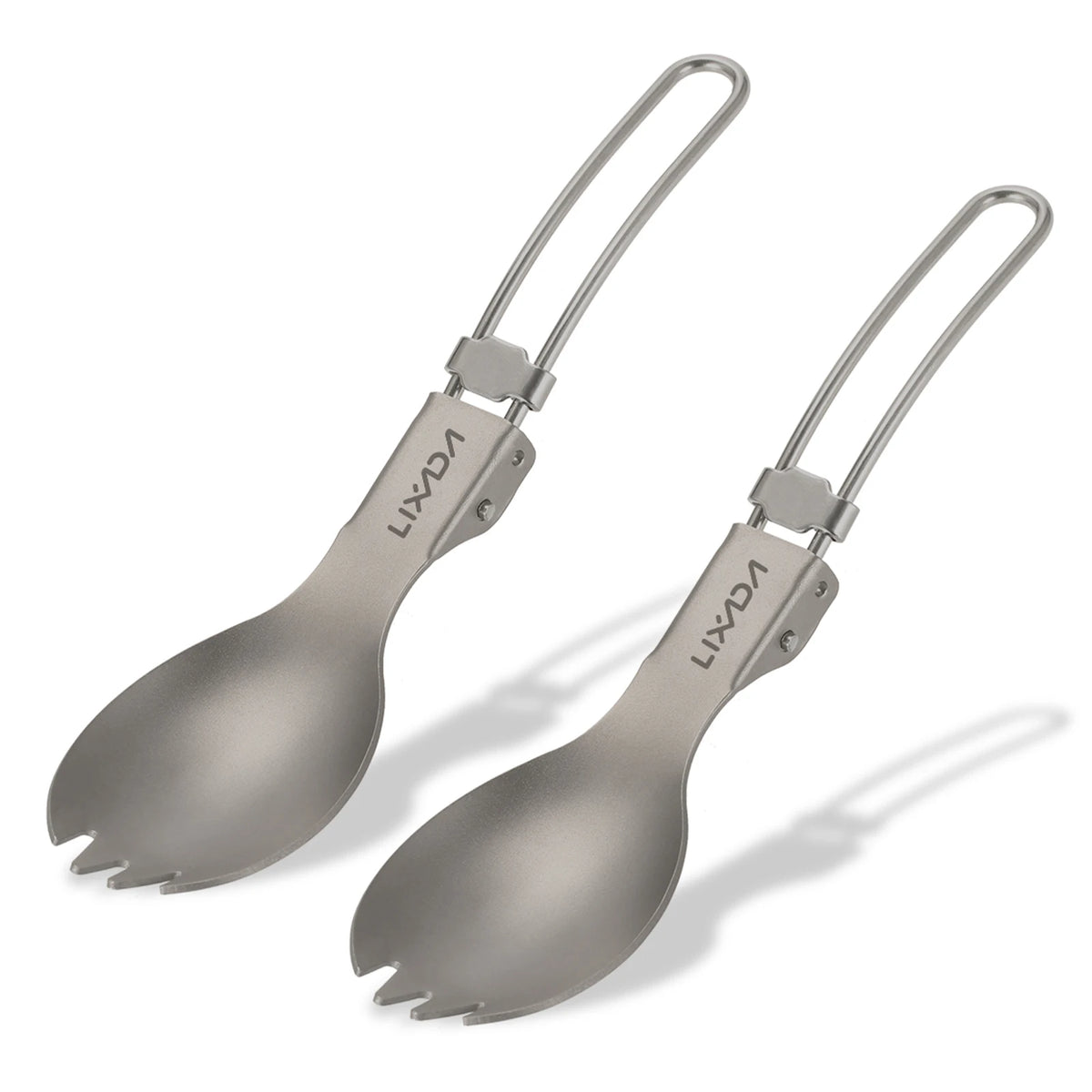 Lixada Titanium Folding Spork &ndash; Ultra Lightweight Spork 2pcs Matt Finish