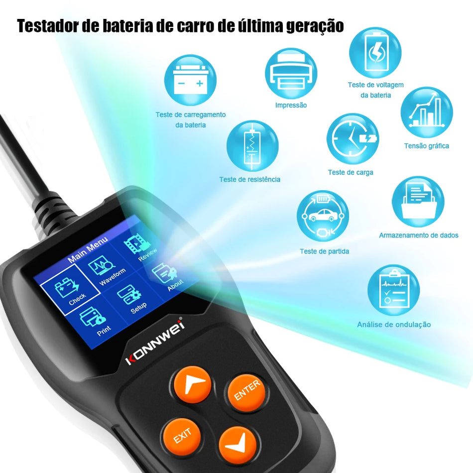 KONNWEI KW600 Tester akumulatorjev za avtomobile, 12V Analizator avtomobilskih akumulatorjev, 100-2000 CCA