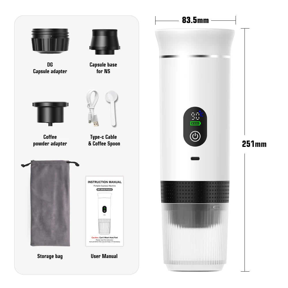 Foombthe Portable Espresso &ndash; Digital Display 3 In 1 Capsule White