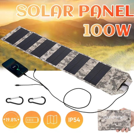 6-Fold Foldable USB Solar Panel 100W - Ultra Portable