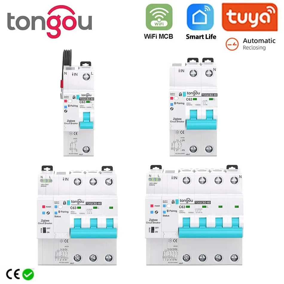 TONGOU TOQCB2 Smart WiFi Power Metering Circuit Breaker with Remote Control 1-63A adjustable / 1