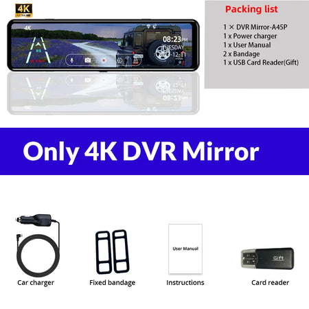 Acceo A45P Mirror Car Recorder &ndash; 4K Ultra HD 12 Inch IPS Only 4K DVR Mirror / 128G