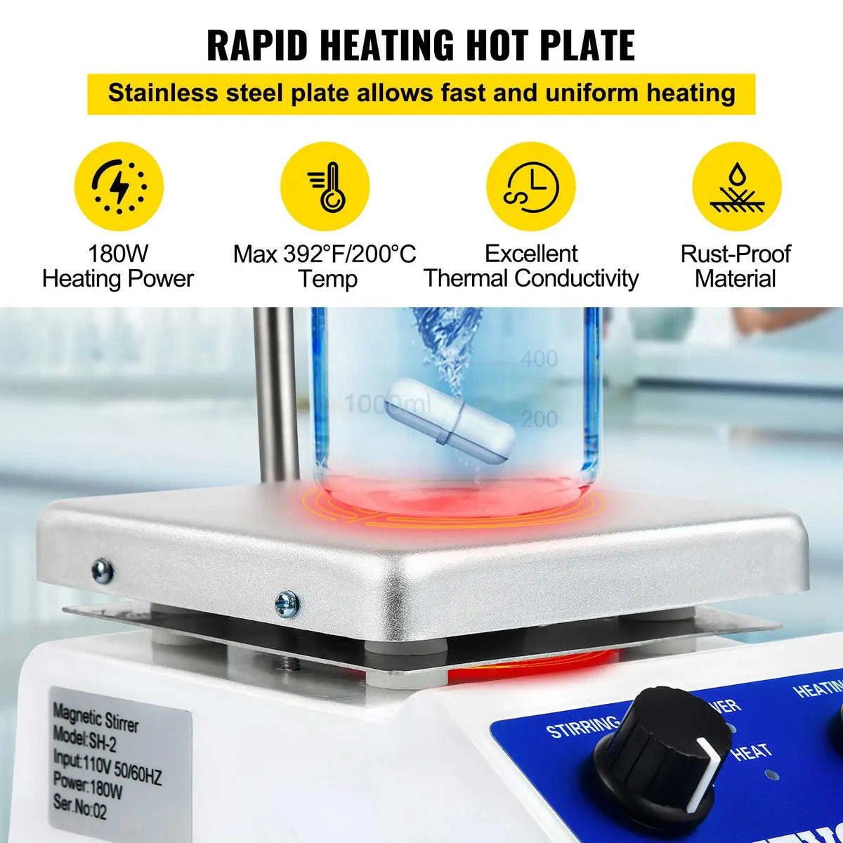 1000ml Electric Magnetic Stirrer Hot Plate Vortex