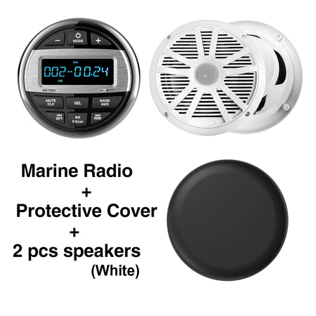 AKAMATE MS-10RV &ndash; Waterproof Bluetooth Marine MP3 Radio radio cover white