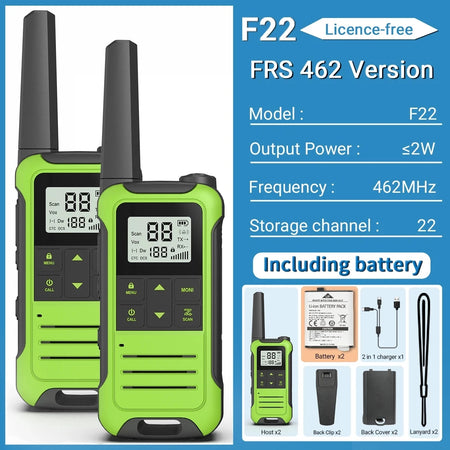 Baofeng F22 Mini Walkie Talkie PMR FRS - Long Range FRS -NewGreen