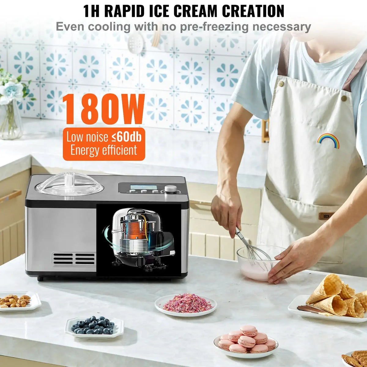 Automatic Ice Cream Maker Built In Compressor 2 Qt
