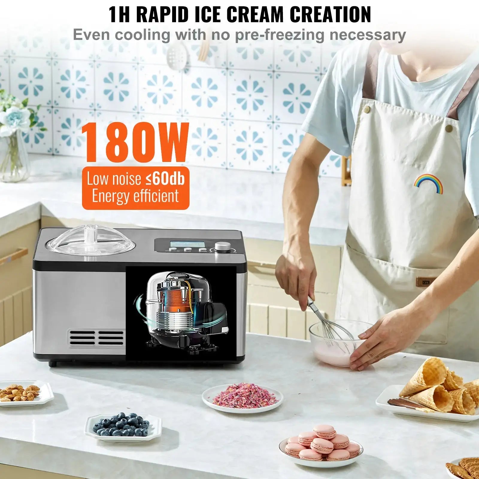 Automatic Ice Cream Maker Built In Compressor 2 Qt